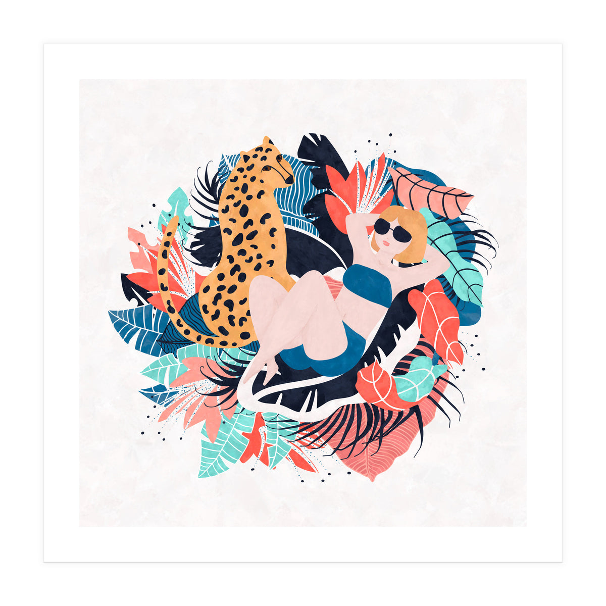 Yellow Hair Tropical Girl With Cheetah (Print Only)