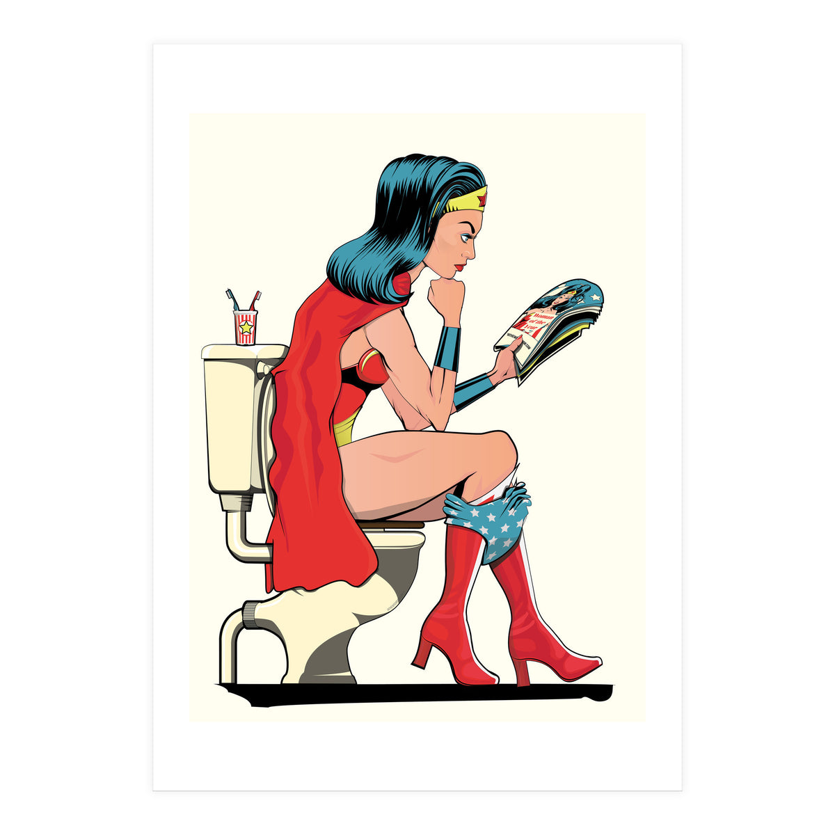 Wonder Woman on the Toilet, funny Bathroom Humour (Print Only)