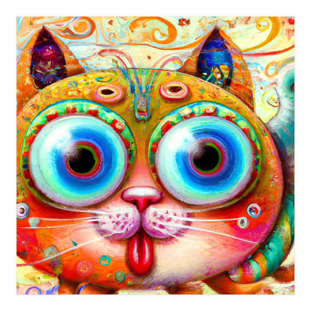Chaotic and Colorful Fantasy Cat sticking out its Tongue (Print Only)