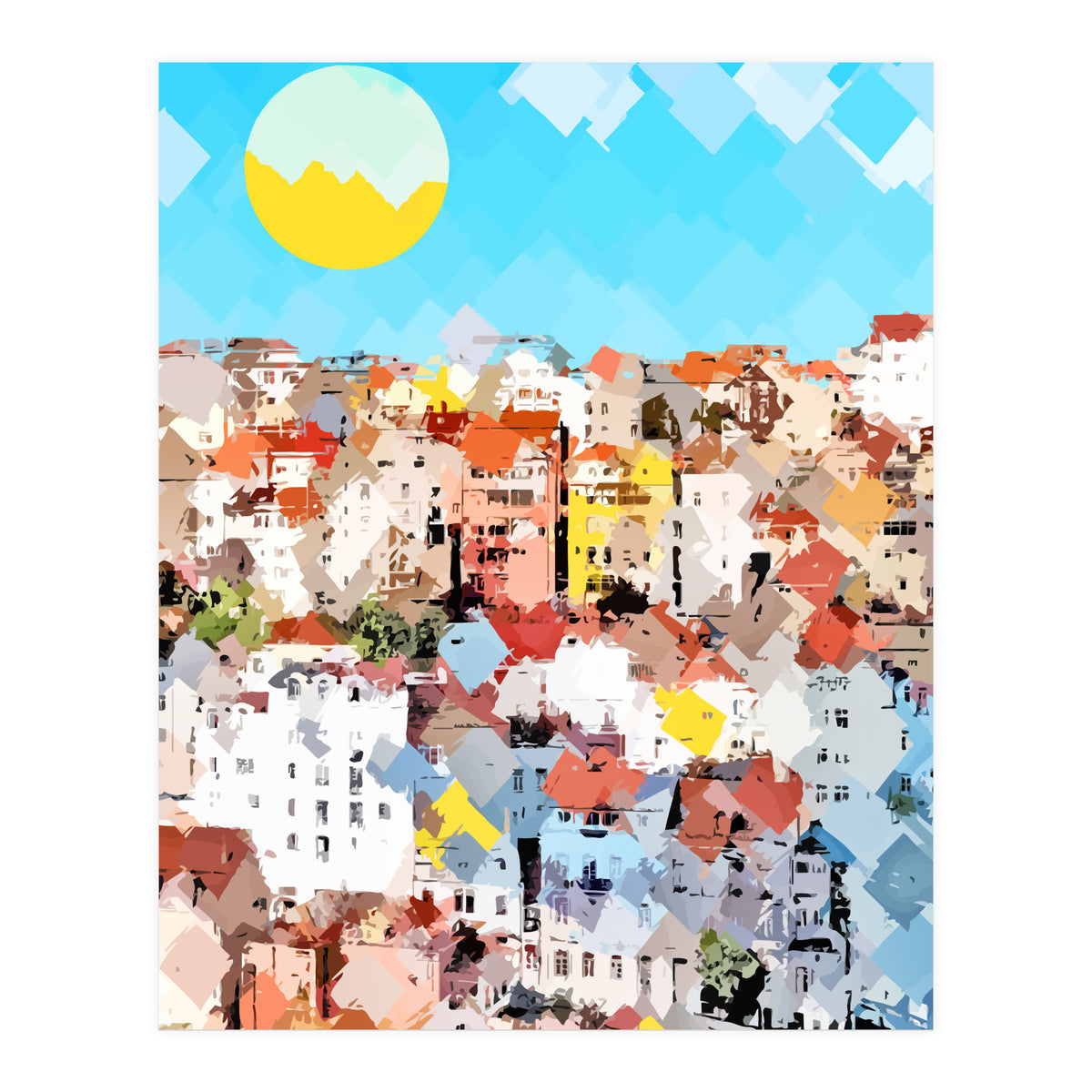 City Of Dreams, Italy Pastel Cityscape Painting, Architecture Buildings Abstract Illustration (Print Only)