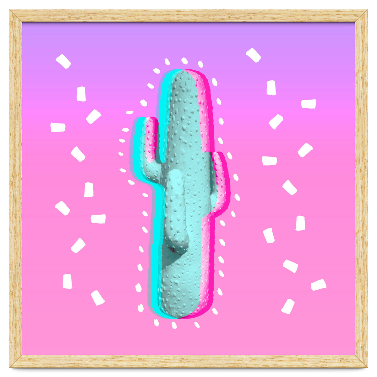 Modern 3 D Color Channel Cactus Photography Pink Purple Gradient 90's Pattern