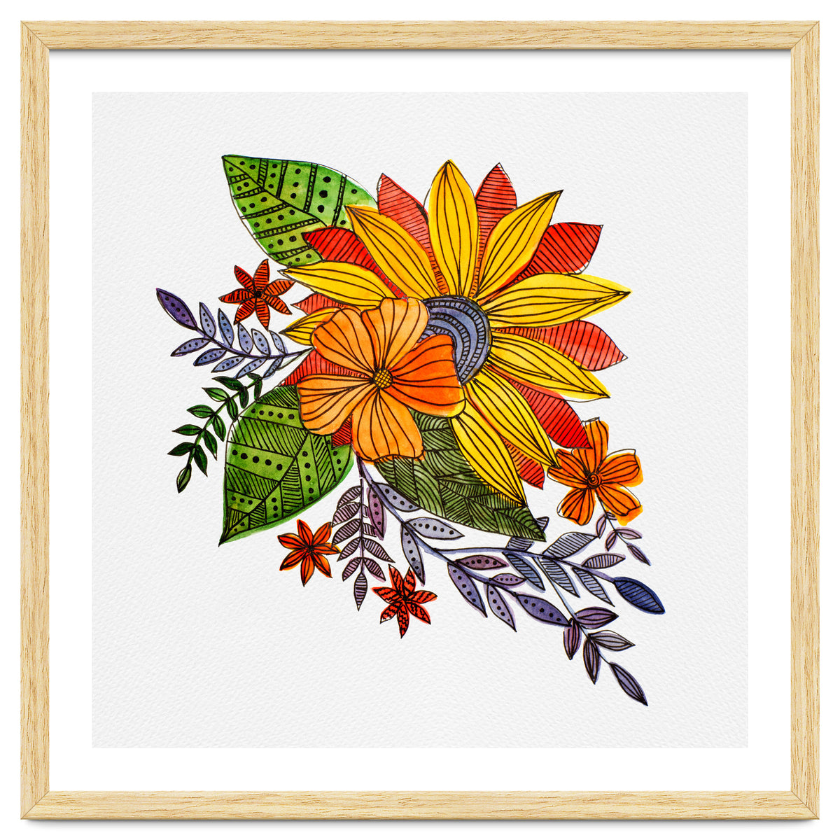 Watercolor and ink Sunflower