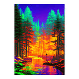 The Neon Mirage, Forest Trees Nature, Eclectic Electric Pop Art, Colorful Bright Contemporary Modern (Print Only) thumbnail