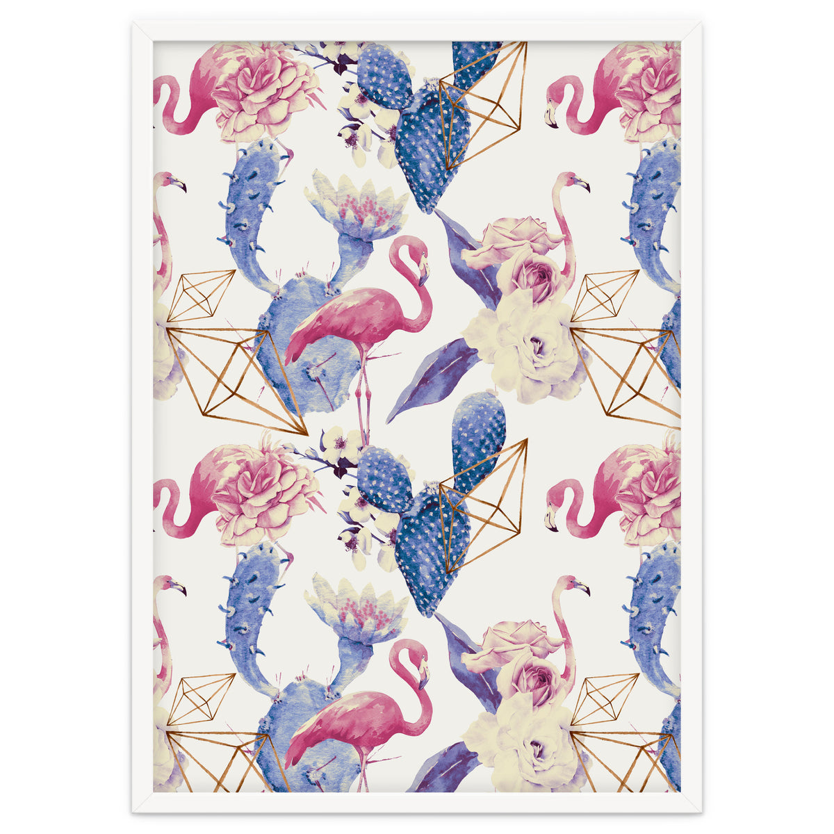 Flamingos, geometric and flowers 02