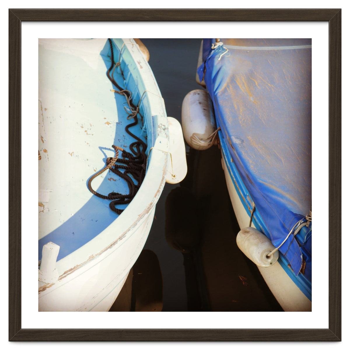 Blue and white wooden fishing boats