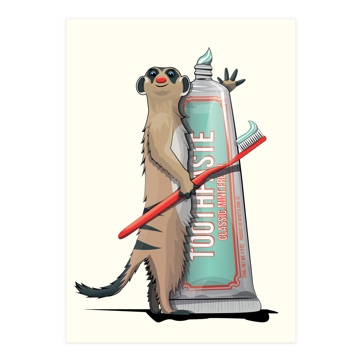 Meerkat Brushing Teeth, Funny Bathroom Humour (Print Only)