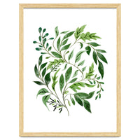 Botanical Abundance, Fresh Green Nature Watercolor Painting, Vibrant Leaves Minimal Illustration