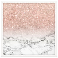 Modern faux rose gold pink glitter ombre white marble