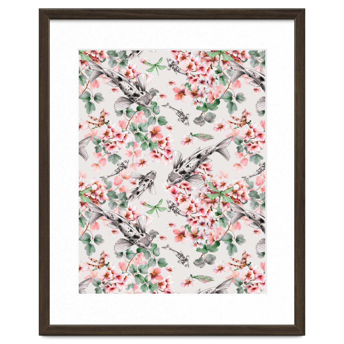 Asian fish among flowers