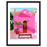 Pink Building Architecture | Pop Art Travel House Painting | Modern Bohemian Décor Spain Palace thumbnail