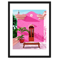 Pink Building Architecture | Pop Art Travel House Painting | Modern Bohemian Décor Spain Palace