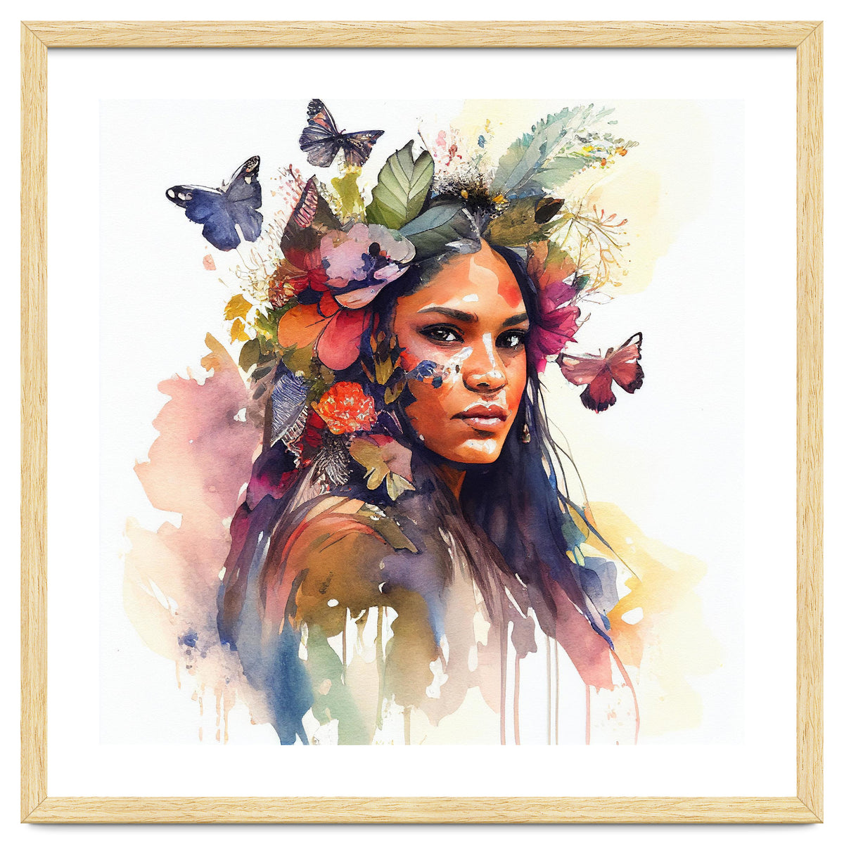 Watercolor Floral Indian Native Woman #5