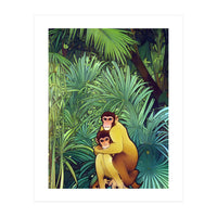 Monkey Love, Tropical Jungle Botanical Nature, Plants Forest Bohemian Animals, Wildlife Eclectic Vintage (Print Only)