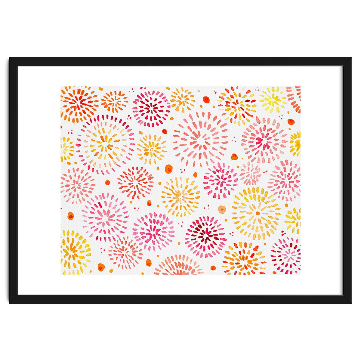 Abstract fireworks pattern in yellow and red