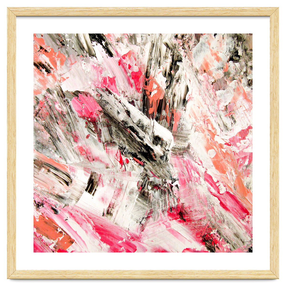 Candy Modern Pink Salmon Black Grey Acrylic Brushstrokes