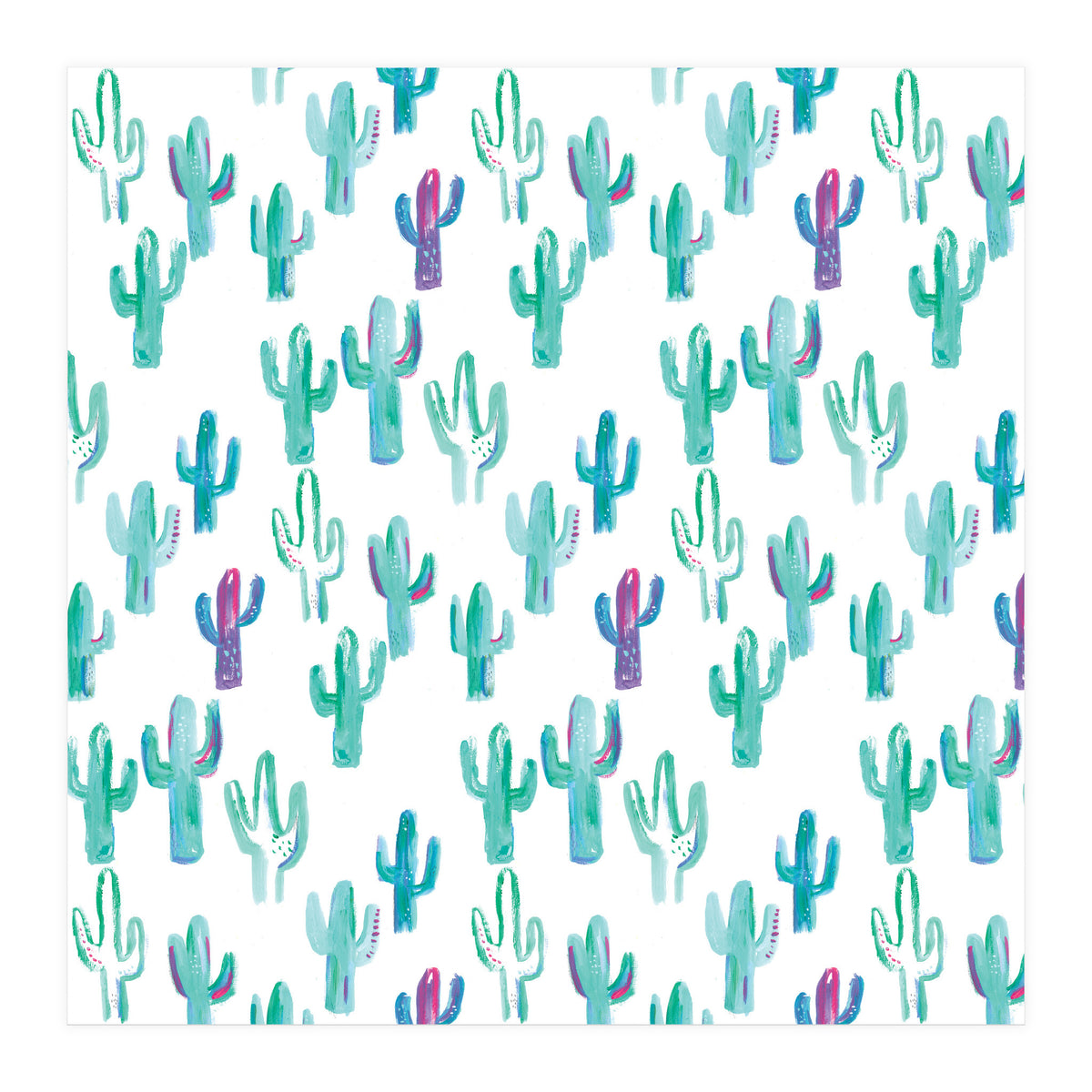 All Over Painted Cacti Mint And Pink (Print Only)
