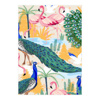 Utopia, Tropical Wildlife Animals, Flamingo Peacock Seagull Vintage Botanical Palm (Print Only)