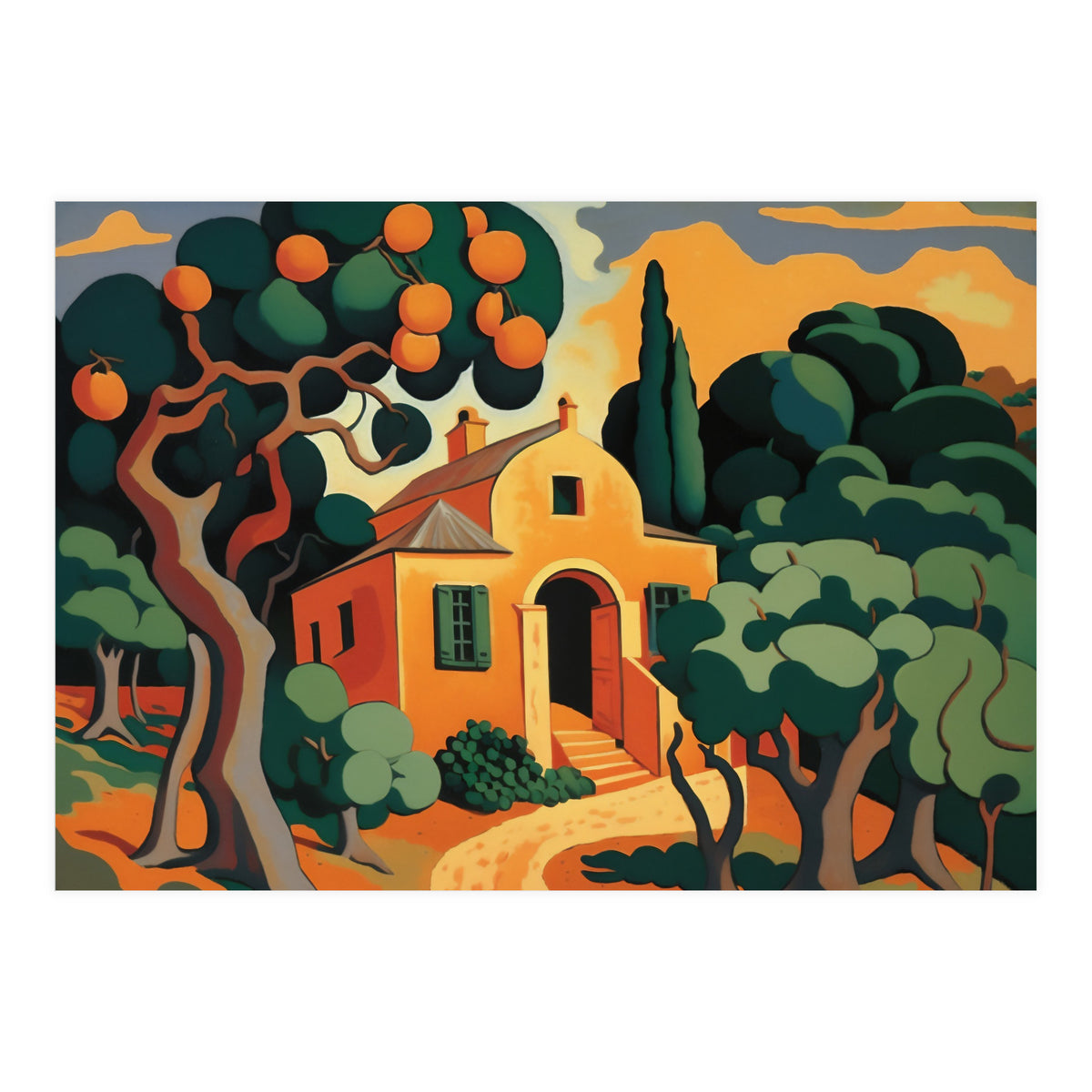Orange House, Orange Tree Painting (Print Only)