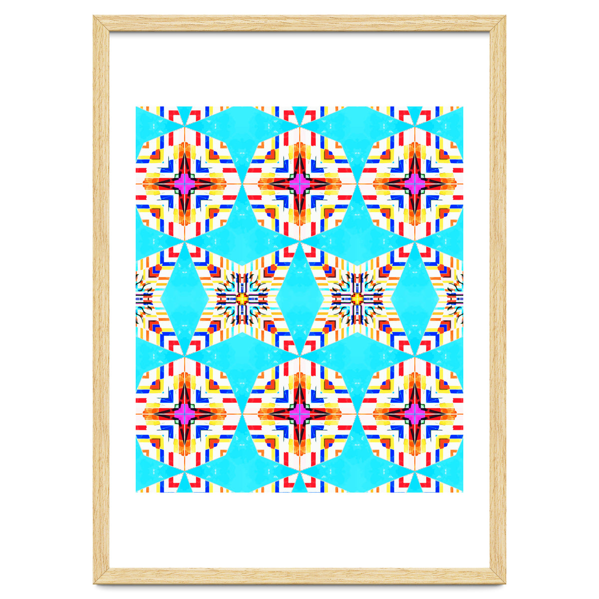 Exotic Tiles, Moroccan Teal Kaleidoscope Pattern, Turkish Bohemian Colorful Culture Eclectic Graphic