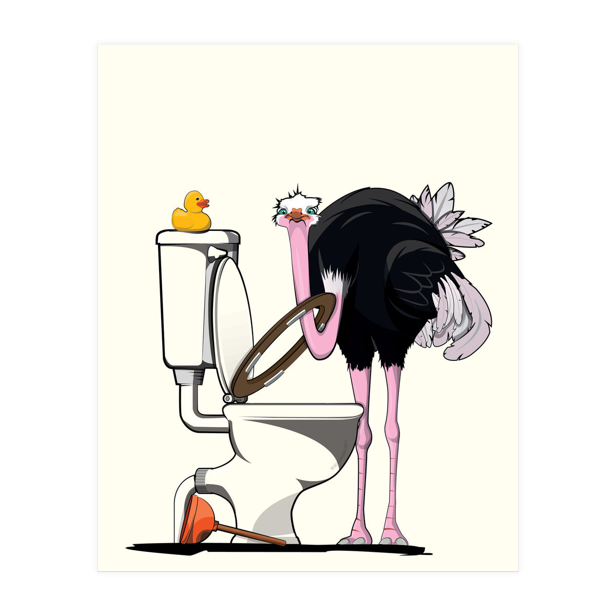 Ostrich on the Toilet, Funny Bathroom Humour (Print Only)