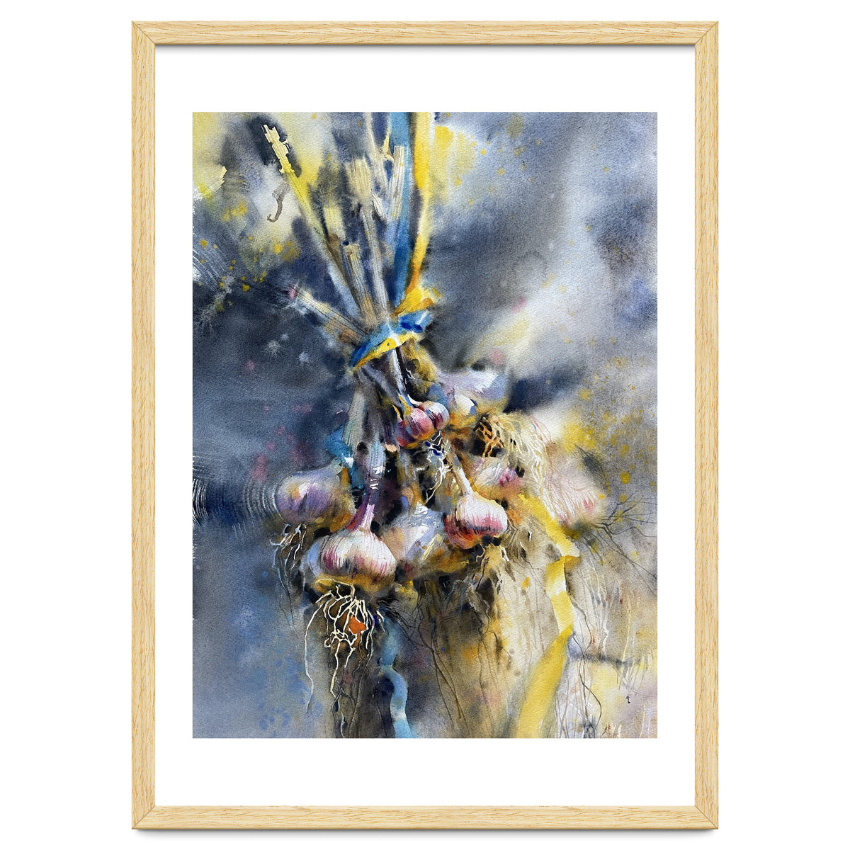 Garlic With Ribbon. Watercolor painting Still life