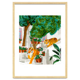 Tigers in Greece | Santorini Travel Architecture, Wildlife Animal Painting | Watercolor Illustration thumbnail