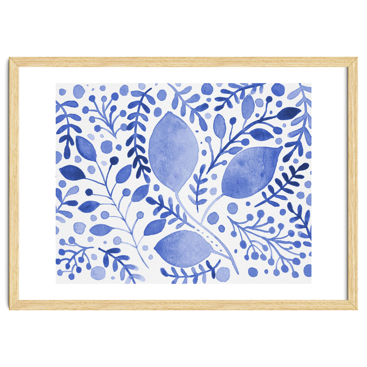 Watercolor branches and leaves - blue