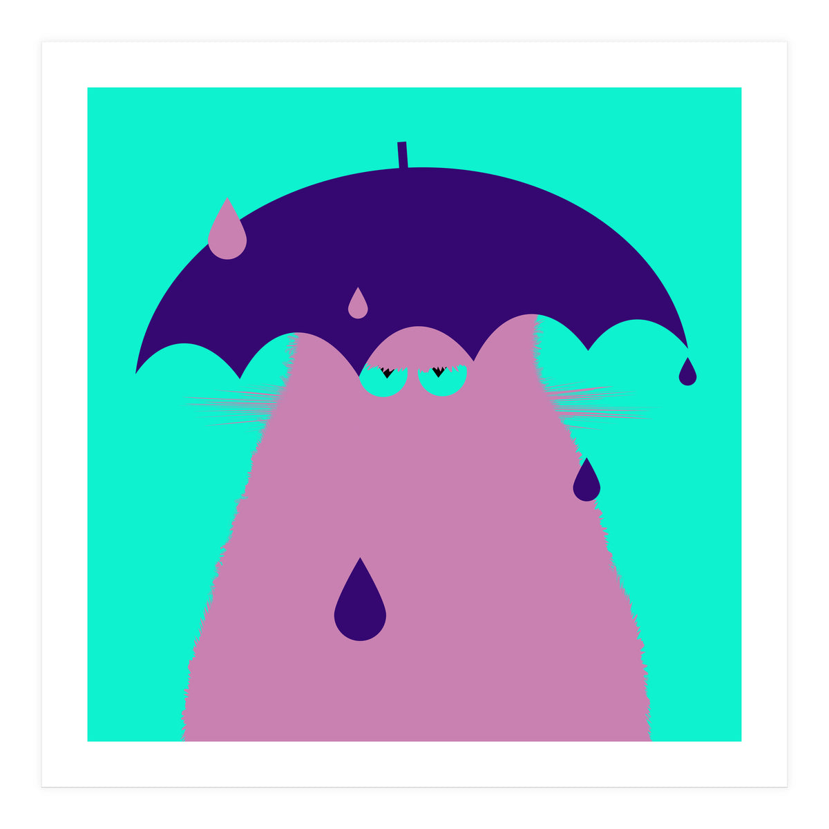Lilac Cat With Umbrella  (Print Only)