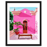 Pink Building Architecture | Pop Art Travel House Painting | Modern Bohemian Décor Spain Palace thumbnail