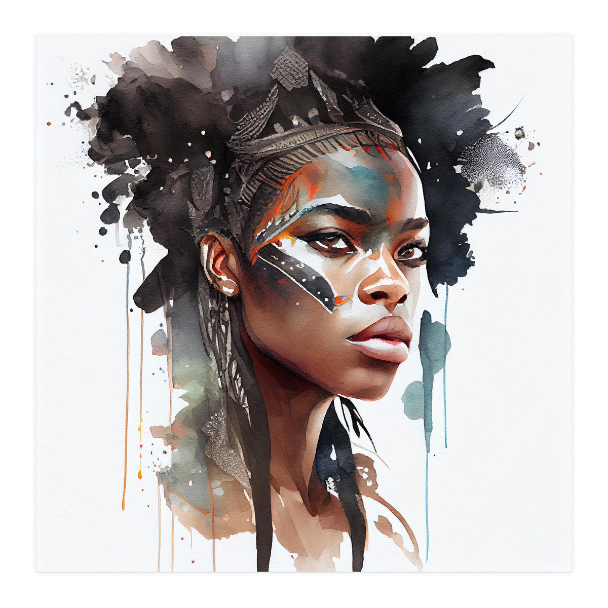 Watercolor African Warrior Woman #6 (Print Only)