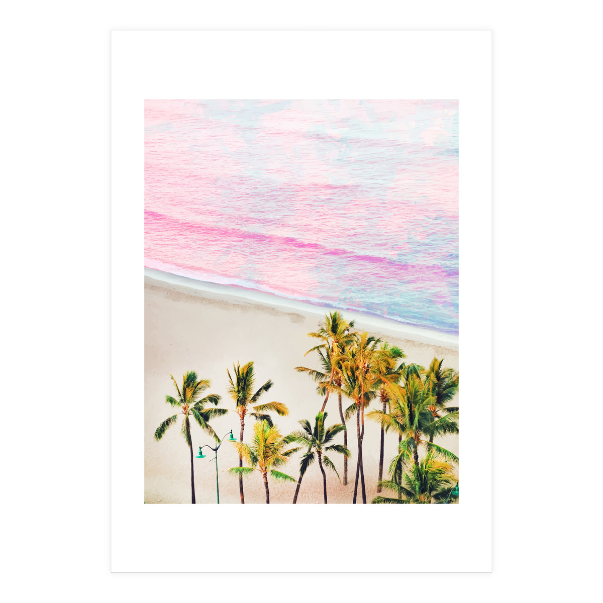 Pink Ocean | Dreamy Scenic Tropical Beach Travel | Blush Nature Sea Beach Coconut Trees (Print Only)
