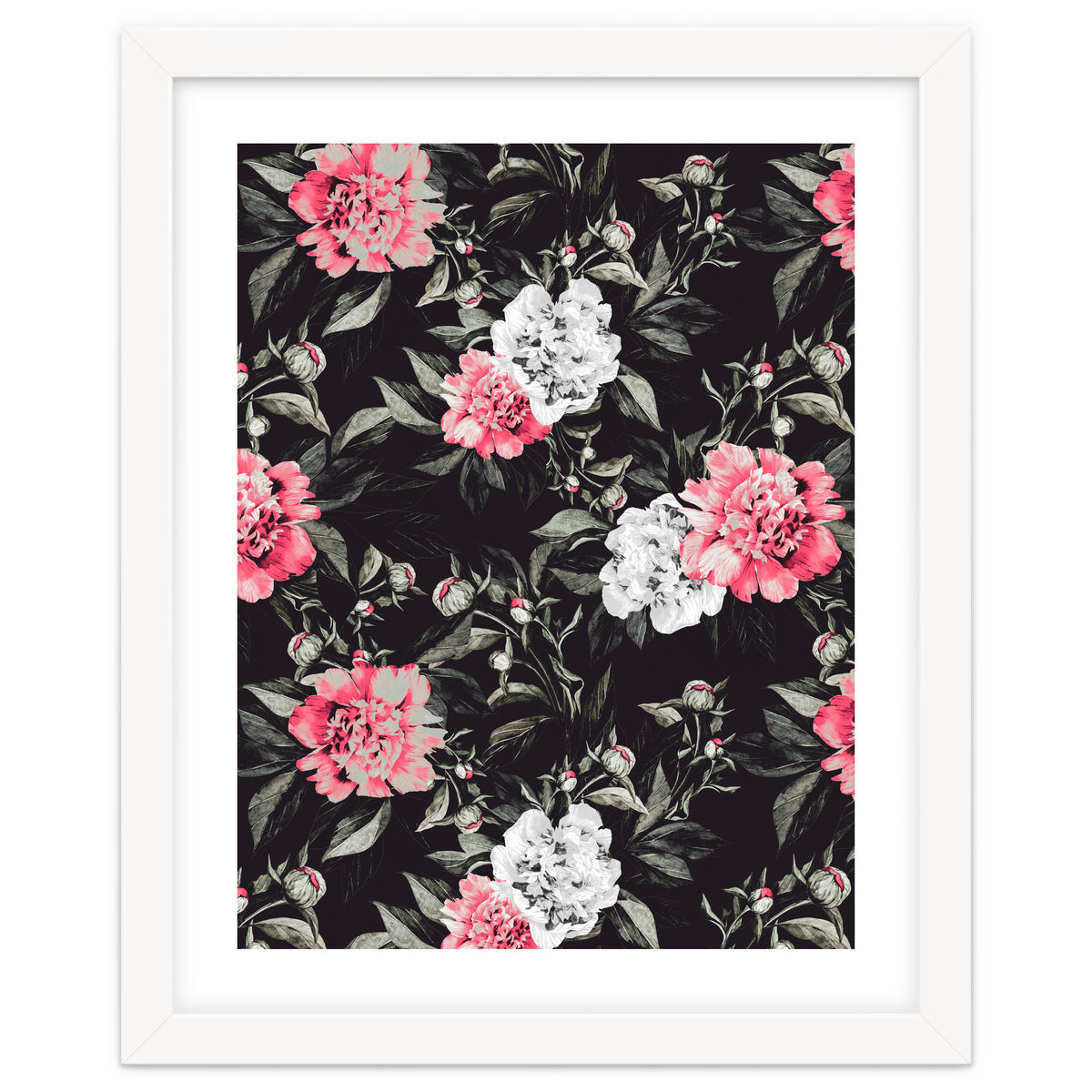 Floral pink - black & white dark