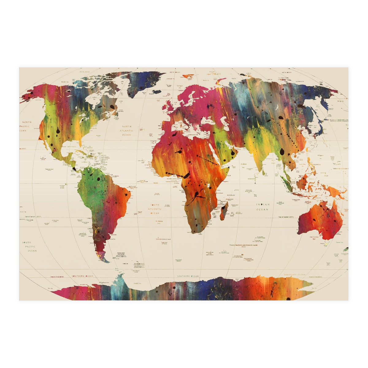 ALLOVER THE WORLD-Painted map (Print Only)