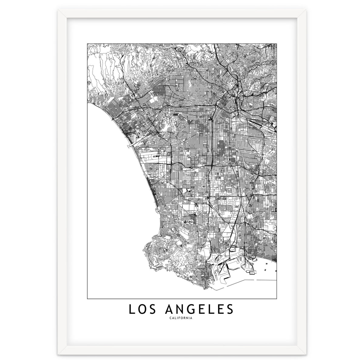 Los Angeles White Map