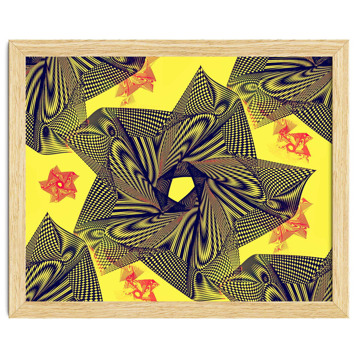 Black flowers on yellow background.