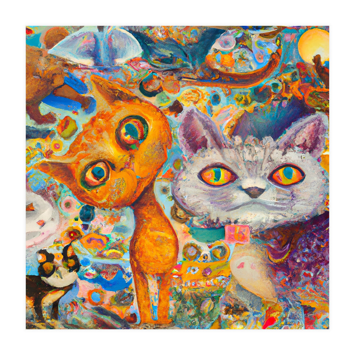 Chaotic and Colorful Fantasy Cat Collage 14 (Print Only)
