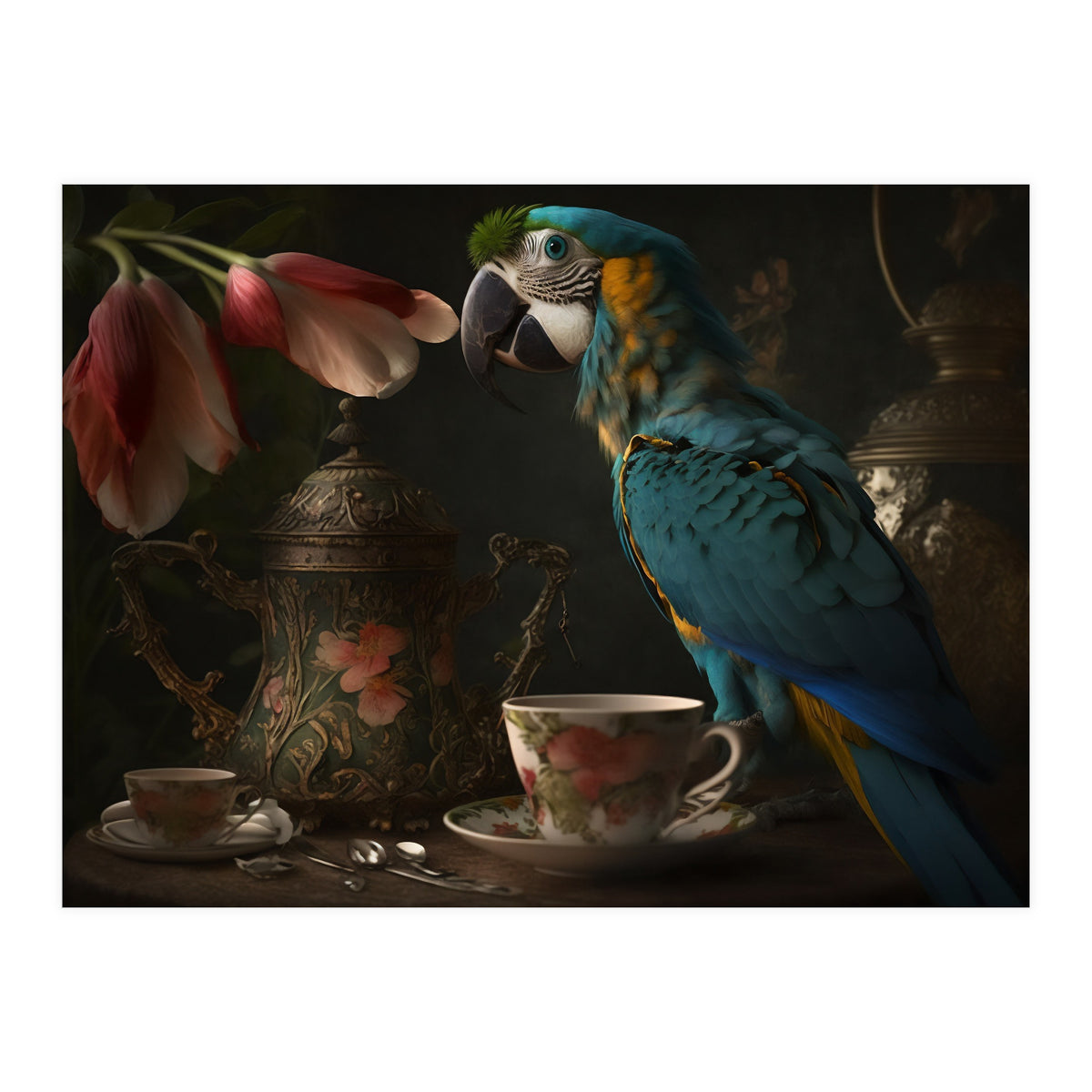 Parrot with a Tea Cup and Teapot (Print Only)