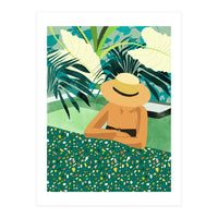 Chill, Modern Bohemian Black Woman Travel Illustration | Terrazzo Tropical Swimming Pool Fashion (Print Only)