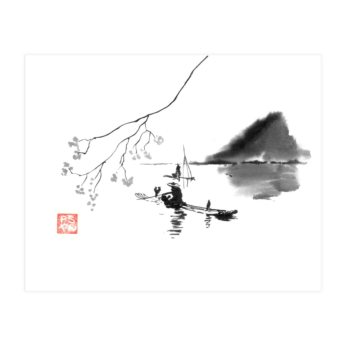Fishermen on river li (Print Only)