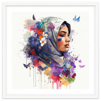 Watercolor Floral Muslim Arabian Woman #5