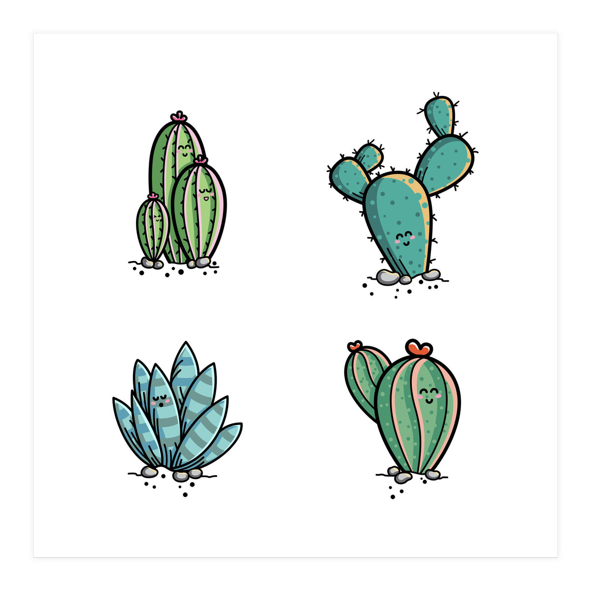 Kawaii Cute Cacti Desert Plants (Print Only)