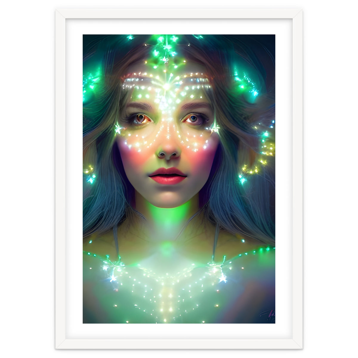 Glowing Green Stars - Goddess of Light Digital Fantasy Artwork