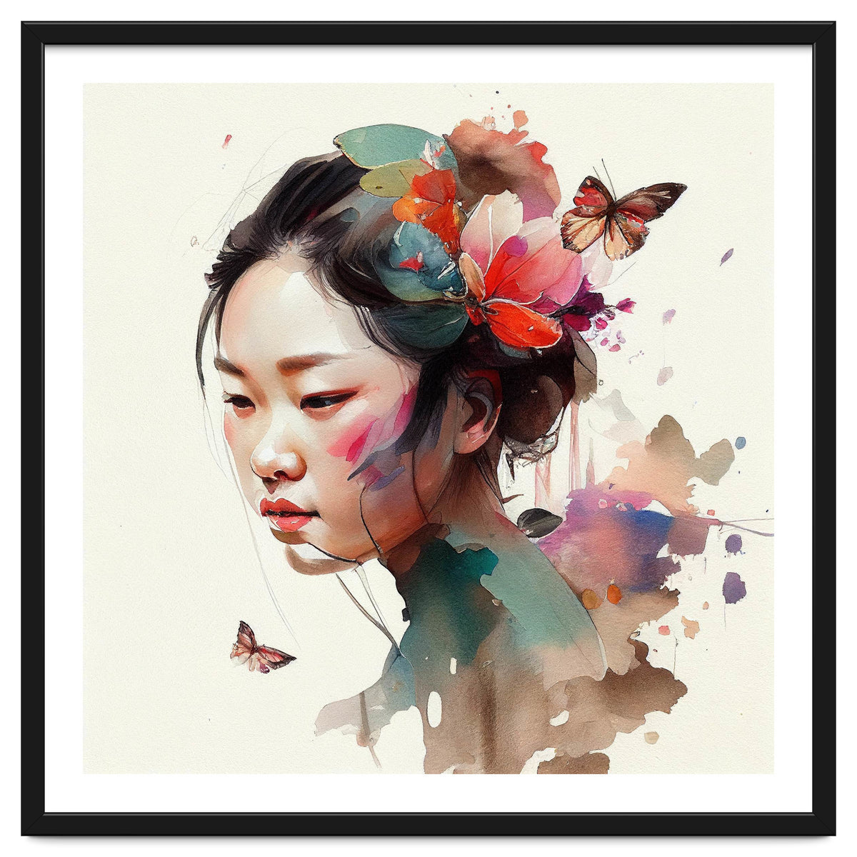 Watercolor Floral Asian Woman #4