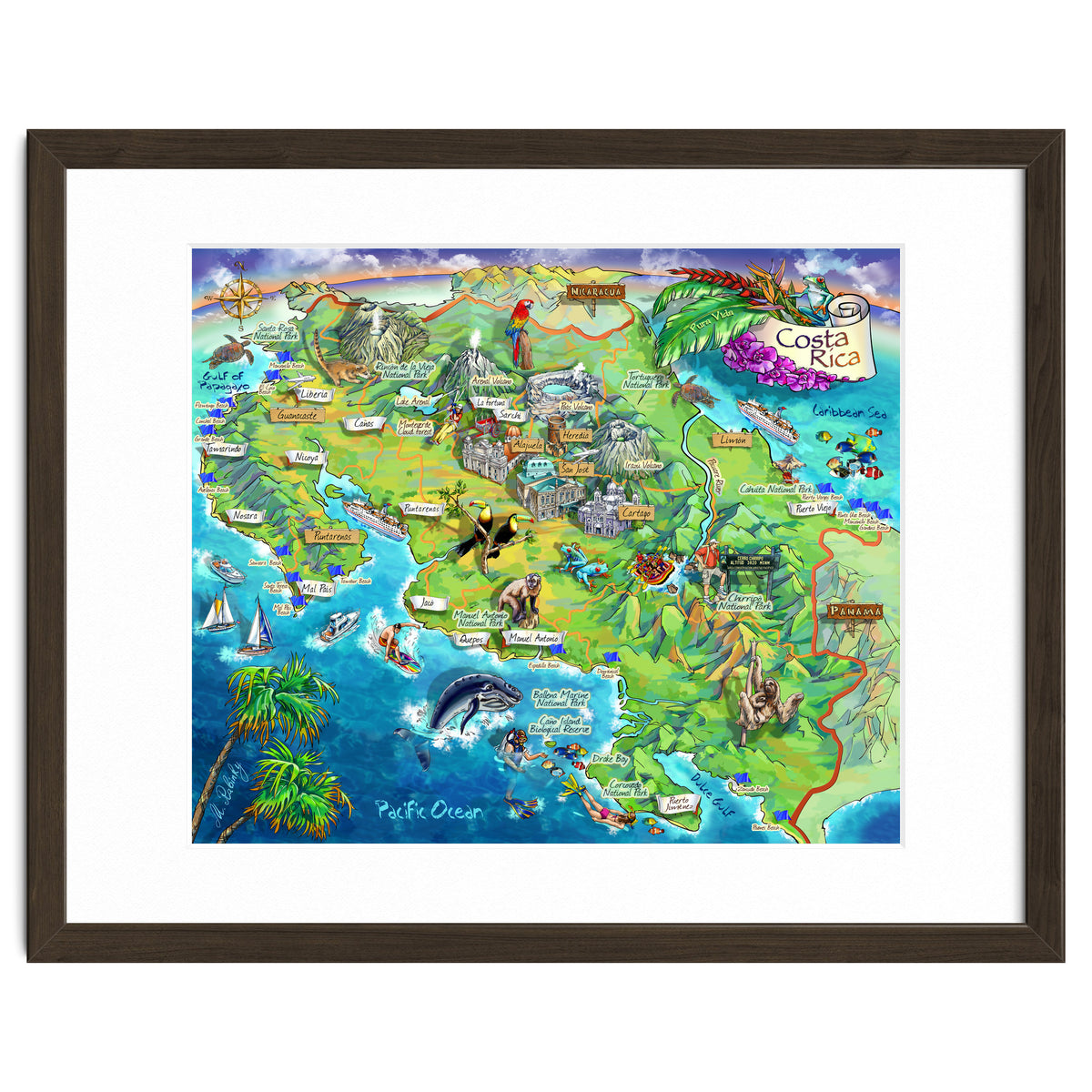 Costa Rica Map Illustration