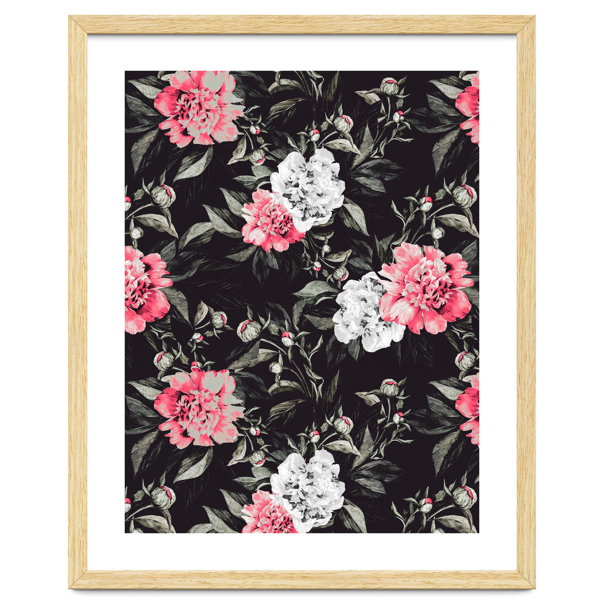 Floral pink - black & white dark