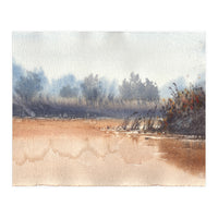 Landscape painting watercolor. Foggy (Print Only)