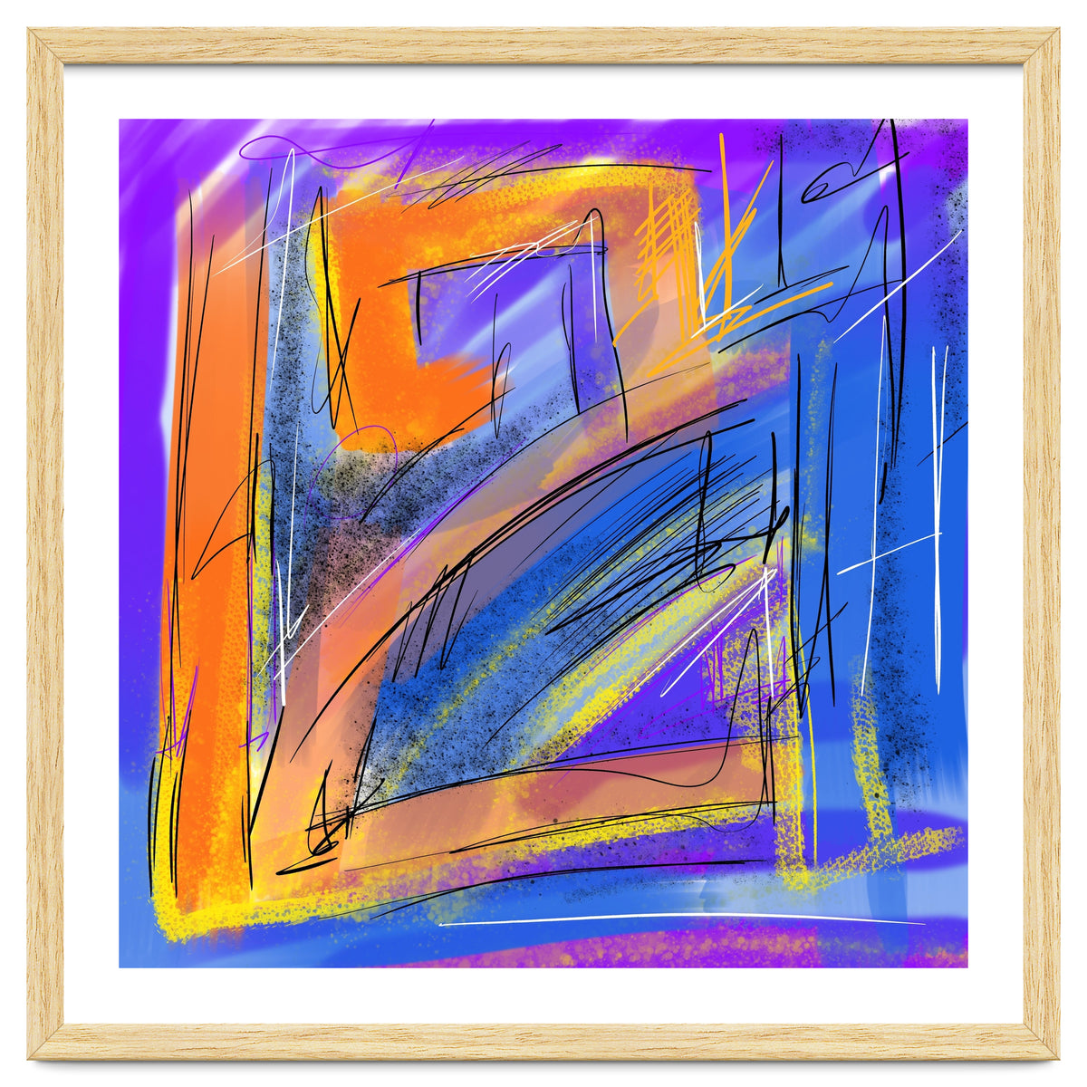 orange walking in blue