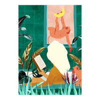 Urban Jungle Bath | Tropical Modern Bohemian Woman Bathtub | Pet Monkey Wild Animals Moon Watercolor (Print Only)
