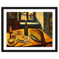 Table Setting of Bread and Cheese Oil Painting