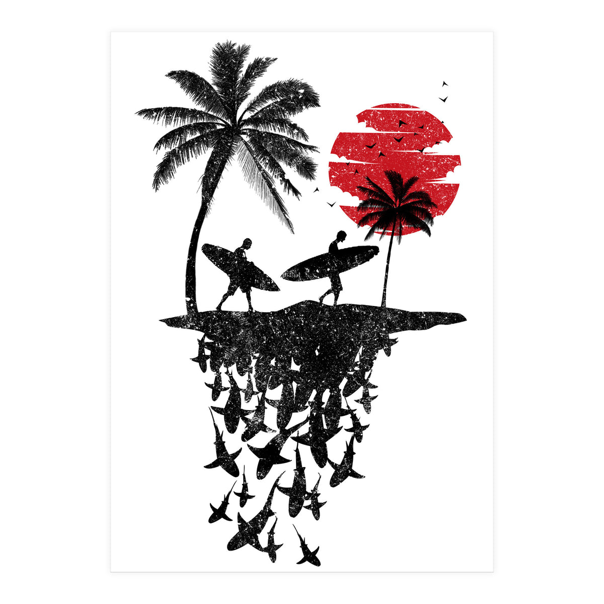 Surfer island sharks (Print Only)